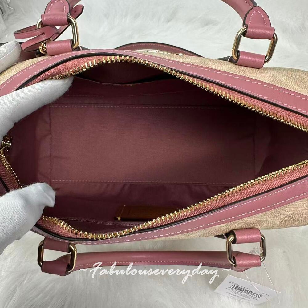 Coach Rowan Satchel Bag Signature Canvas With Heart Charm CDB21 Sand/Peony NWT - Picture 7 of 8